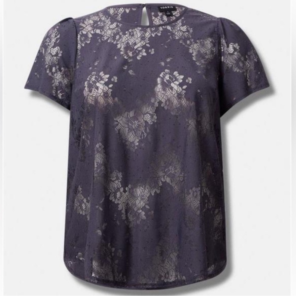 torrid Abbey Lace Short-Sleeve Blouse in Charcoal - Picture 4 of 14
